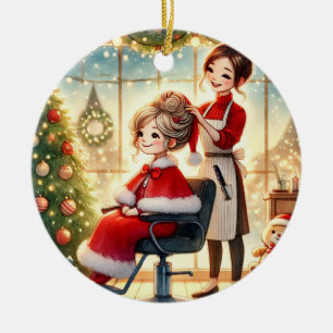 Customised Hair Dresser with Mrs. Claus Christmas Ceramic Ornament