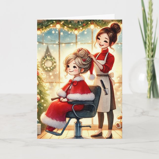 Customised Hair Dresser with Mrs. Claus Christmas Holiday Card (Front)