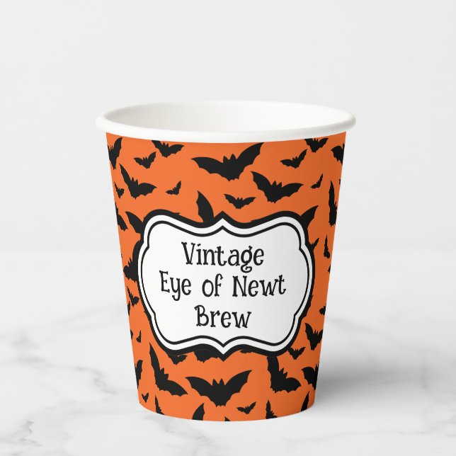 Customised Halloween Orange Black Bat Paper Cups (Front)