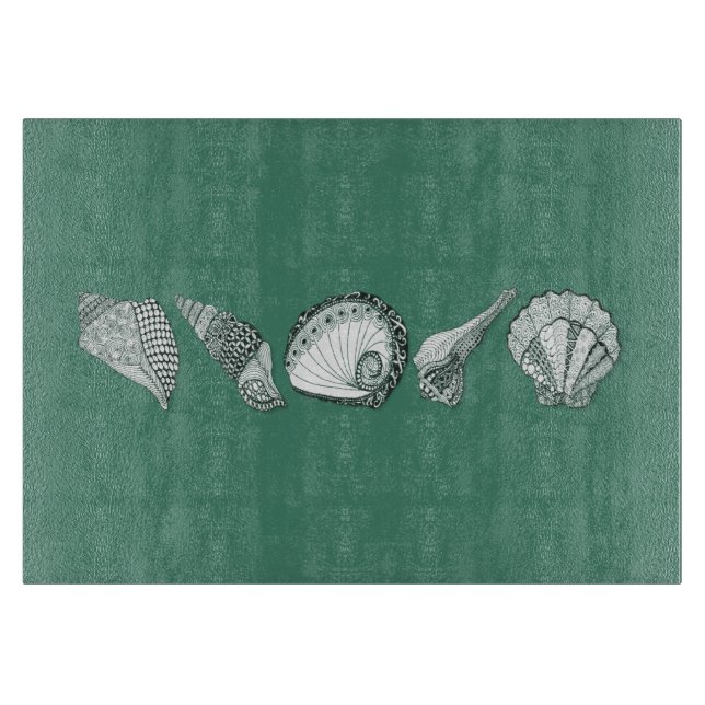 Customised Hand Drawn Seashells Cutting Board (Front)