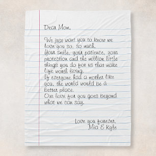 Customised Handwritten Letter Love Message Mother Fleece Blanket