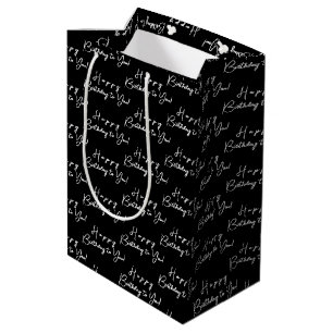 Customised Happy Birthday Black and White Pattern Medium Gift Bag