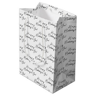 Customised Happy Birthday Black on White Pattern Medium Gift Bag