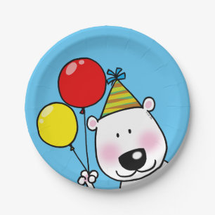 Customised happy birthday polar bear balloon party paper plate