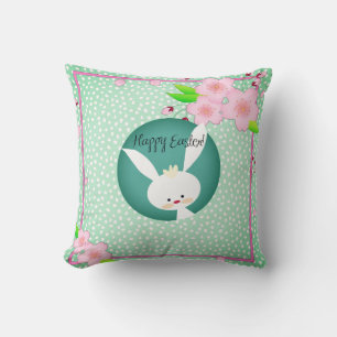 Customised HAPPY EASTER Rustic Bunny Teal Blue Cushion
