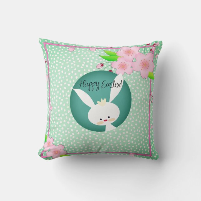 Customised HAPPY EASTER Rustic Bunny Teal Blue Cushion (Front)