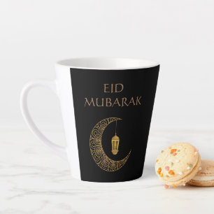 Customised Happy Eid Mubarak Golden Black Crescent Latte Mug