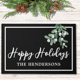 Customised Happy Holidays Black Christmas Doormat