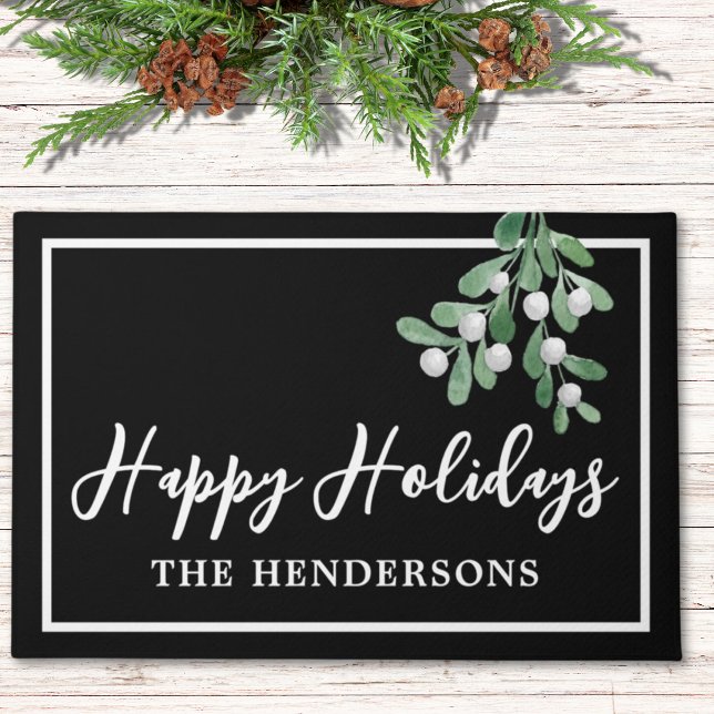 Customised Happy Holidays Black Christmas Doormat (Creator Uploaded)