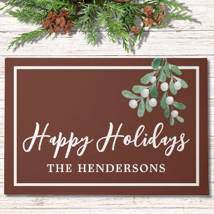 Customised Happy Holidays Christmas Brown Doormat