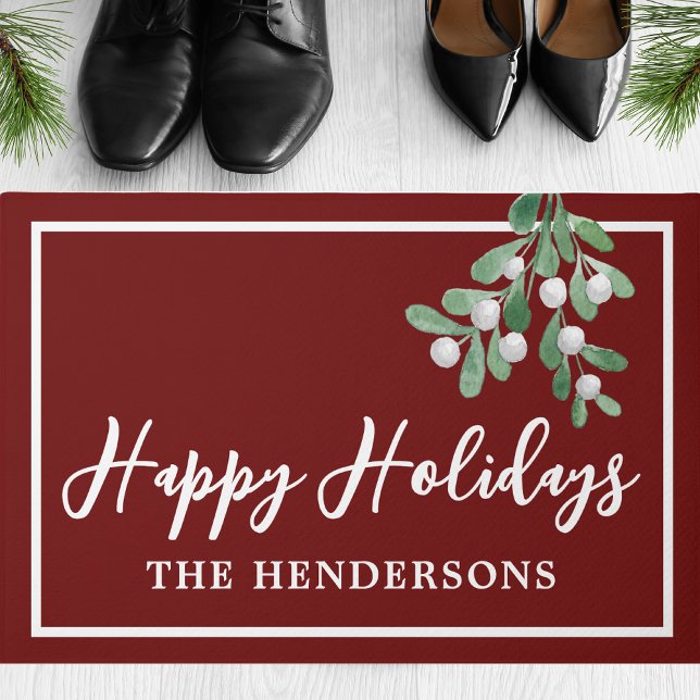 Customised Happy Holidays Christmas Maroon Doormat (Creator Uploaded)