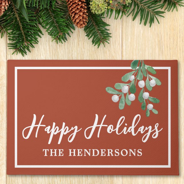 Customised Happy Holidays Christmas Rust Doormat (Creator Uploaded)