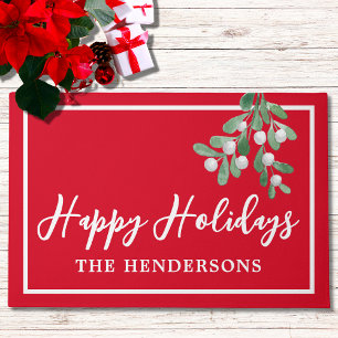 Customised Happy Holidays Red Christmas Doormat
