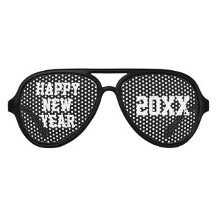 Customised Happy New Year Black White Aviator Sunglasses