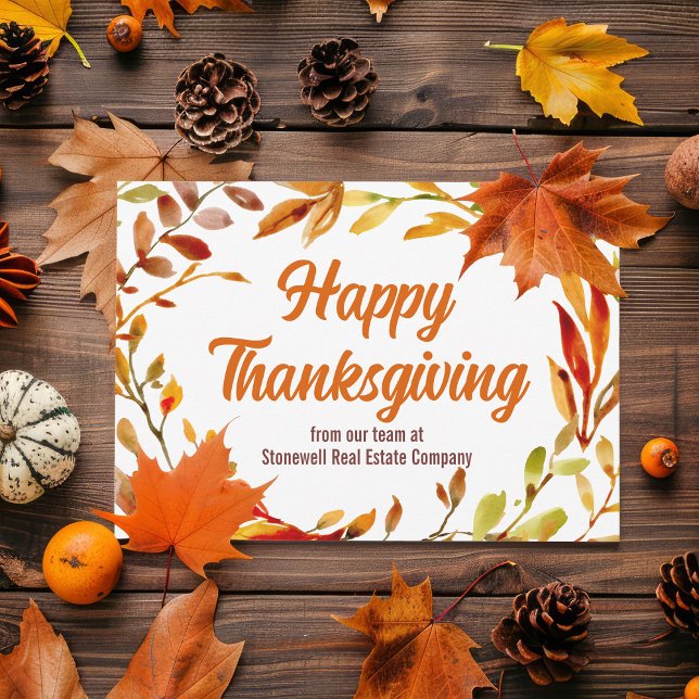 Customised Happy Thanksgiving Autumn Leaf Business Holiday Card (Creator Uploaded)