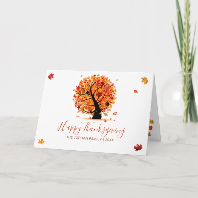 Customised Happy Thanksgiving Autumn tree Card (Front)