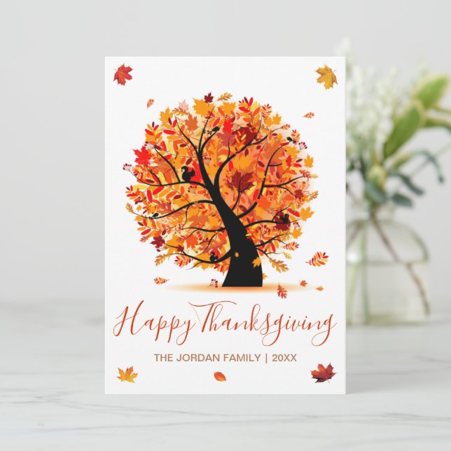 Customised Happy Thanksgiving Autumn tree Holiday Card (Standing Front)