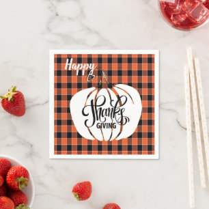 Customised HAPPY Thanksgiving Orange Buffalo Plaid Napkin