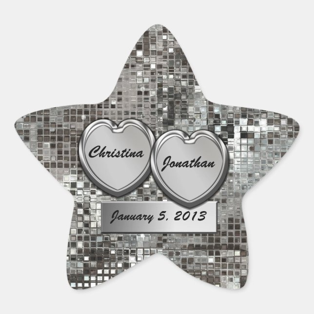 Customised Hearts On Sequins Star Sticker (Front)