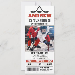 Customised Hockey Ticket Birthday Party with Photo Invitation