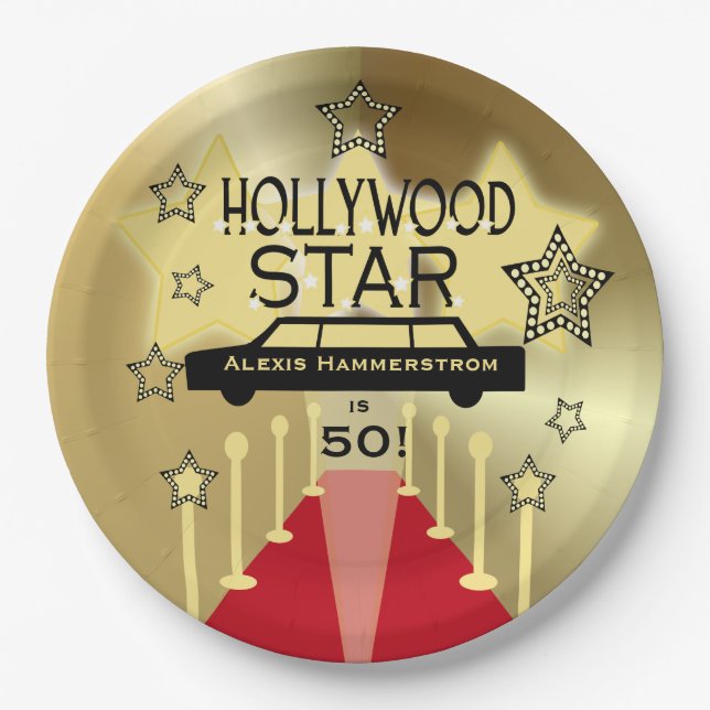 Customised Hollywood Star Birthday Paper Plates (Front)