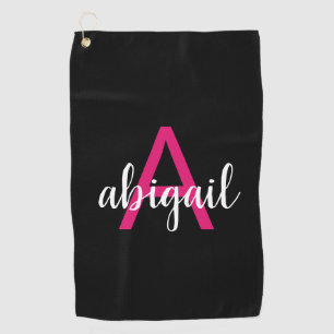 Customised Hot Pink Elegant Modern Monogram Name Golf Towel