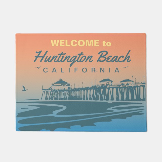 Customised Huntington Beach Pier Design Doormat (Front)