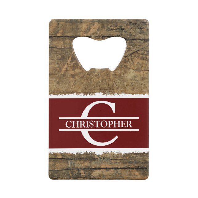 Customised initial name rustic faux wood burgundy (Front)