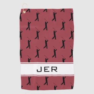 Customised Initials Golfer Pattern Red Black Golf Towel