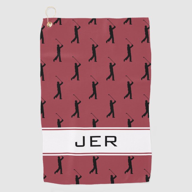 Customised Initials Golfer Pattern Red Black Golf Towel (Front)