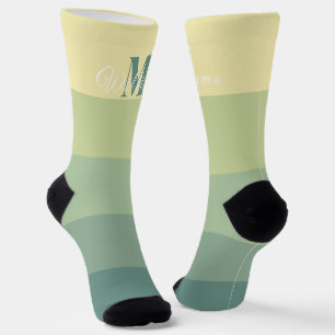 Customised Initials Monogram For Green ColorBlock Socks