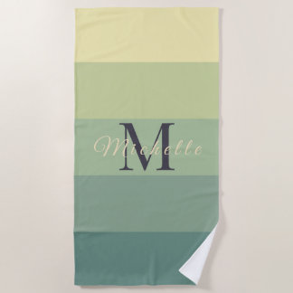 Customised Initials Monogram Green Colour Block Fo Beach Towel