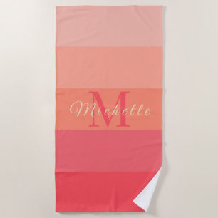 Customised Initials Monogram Peach Colour Block Fo Beach Towel