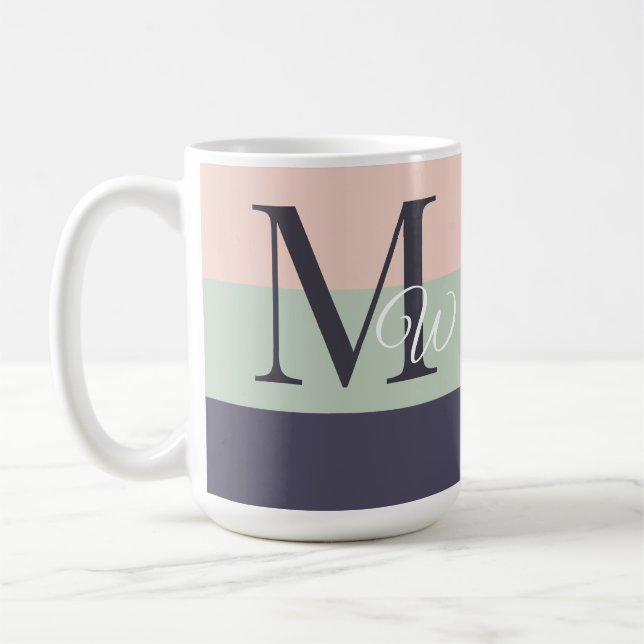 Customised Initials & Monogram Purple Colorblock  Coffee Mug (Left)