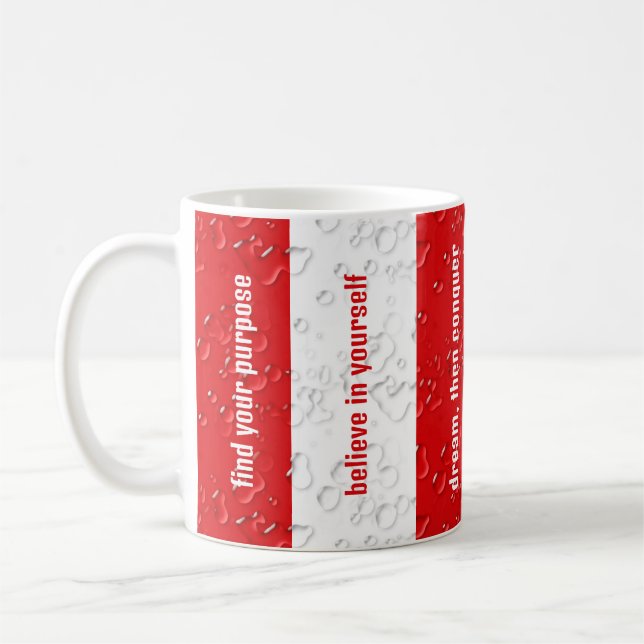 Customised Inspirational Quotes Red, White Stripes Coffee Mug (Left)