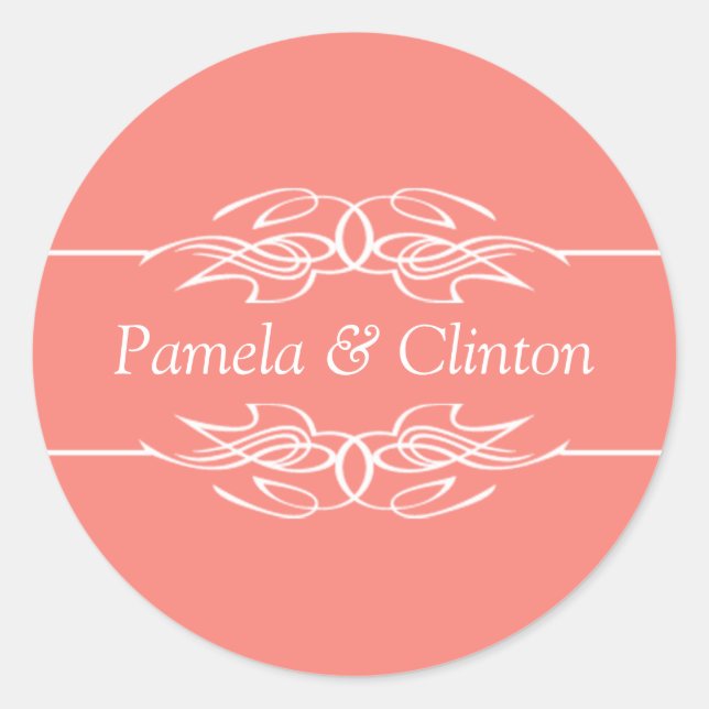 Customised Invitation Coral Pink Classic Round Sticker (Front)