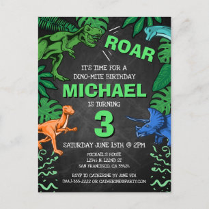 Customised Kids Three Dinosaur Birthday Party Invitation Postcard