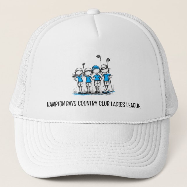 Customised Ladies Golf League Hat BLUE Cartoon (Front)