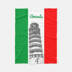 Customised Leaning Tower of Pisa and Italian Flag Fleece Blanket