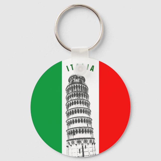 Customised Leaning Tower of Pisa and Italian Flag Key Ring (Front)