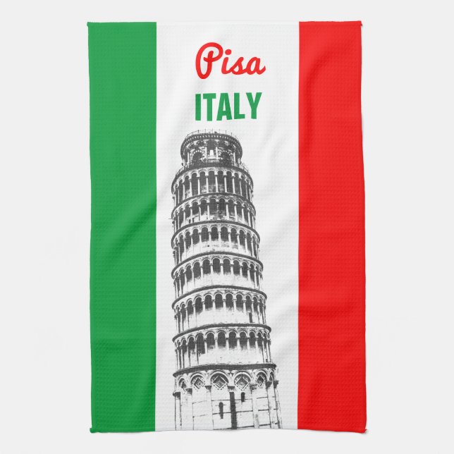 Customised Leaning Tower of Pisa and Italian Flag Tea Towel (Vertical)