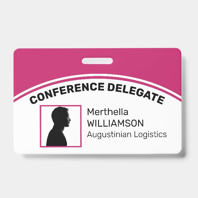 Customised Logo Photo ID Delegate DEEP PINK Badge (Front)