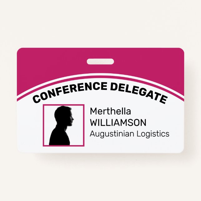 Customised Logo Photo ID Delegate DEEP PINK ID Badge (Front)