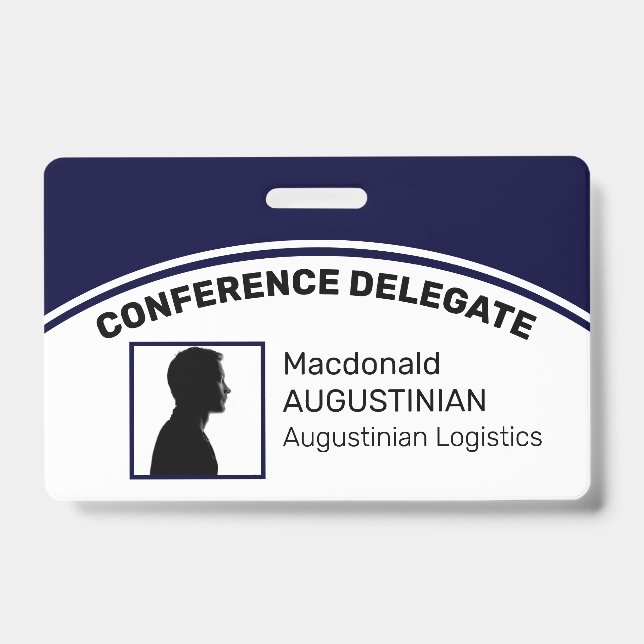 Customised Logo Photo ID Delegate NAVY BLUE Badge (Front)