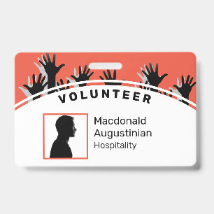 Customised Logo Photo ID Delegate VOLUNTEER Hands Badge