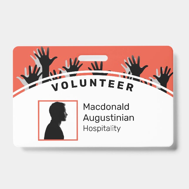 Customised Logo Photo ID Delegate VOLUNTEER Hands Badge (Front)