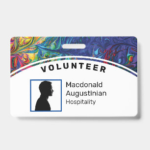 Customised Logo Photo ID VOLUNTEER Abstract Blue Badge