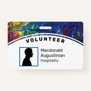 Customised Logo Photo ID VOLUNTEER Abstract Blue ID Badge