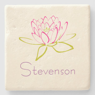 Customised Lotus Flower / Water Lily Illustration Stone Coaster