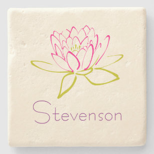 Customised Lotus Flower / Water Lily Illustration Stone Coaster